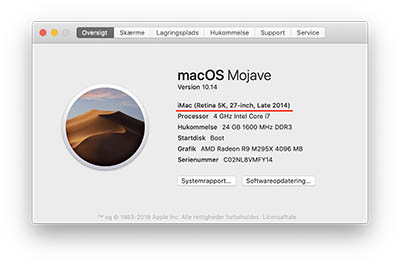 Om denne Mac på en iMac fra 2014